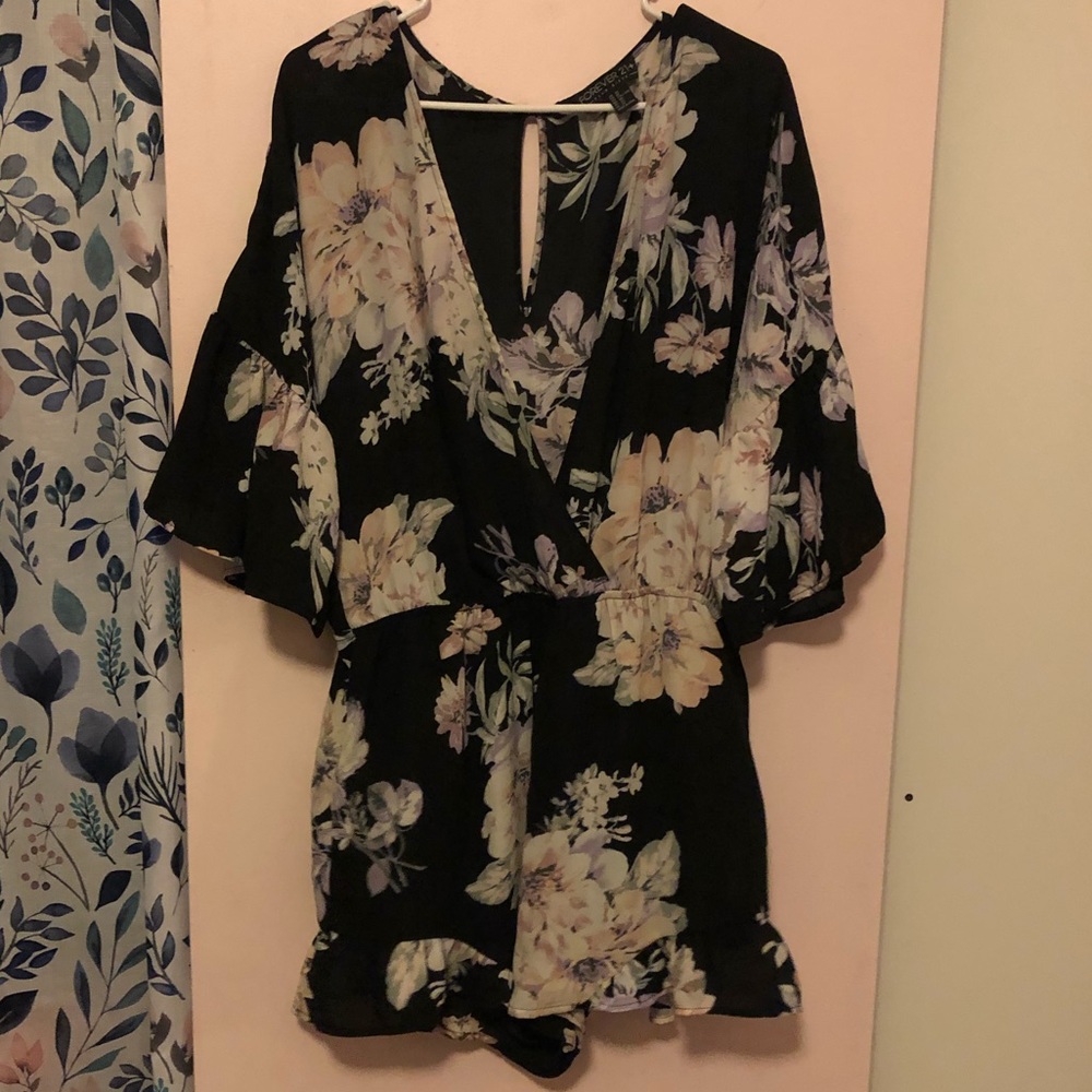 Black floral romper